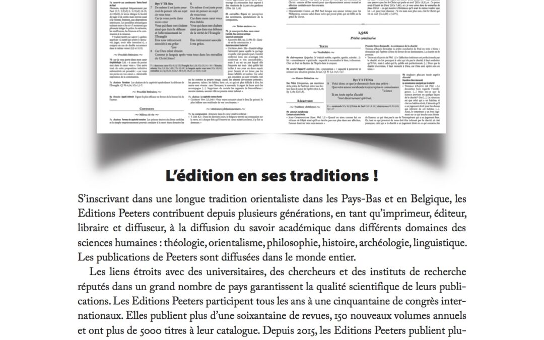 PEETERS : l&rsquo;édition en ses traditions