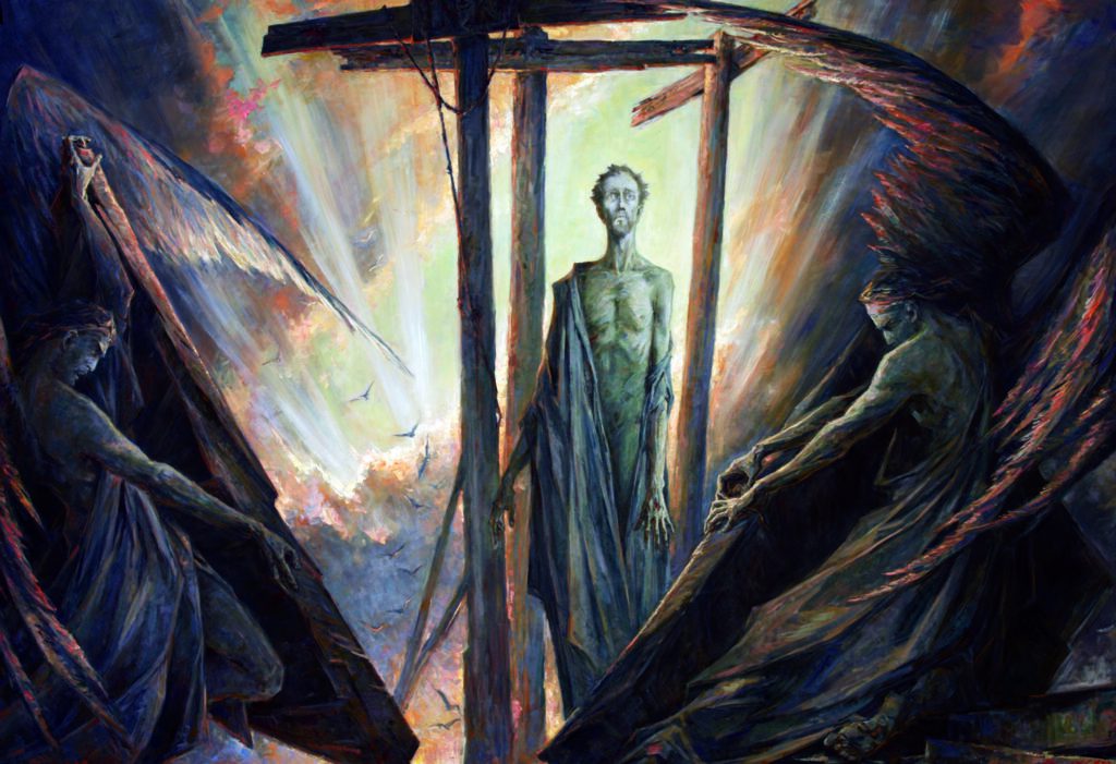 Grande peinture moderne figurant la résurrection du Christ