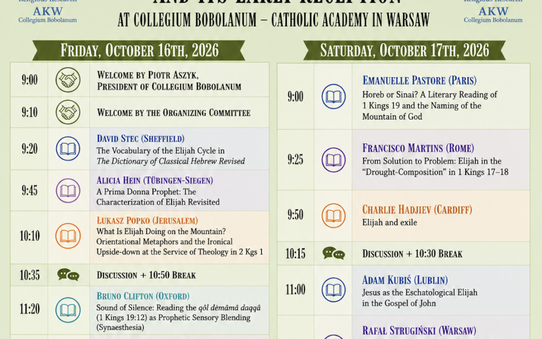 16-17 octobre : Colloque sur le prophète Elie au Collegium Bobolanum, chez les Jésuites de Varsovie
